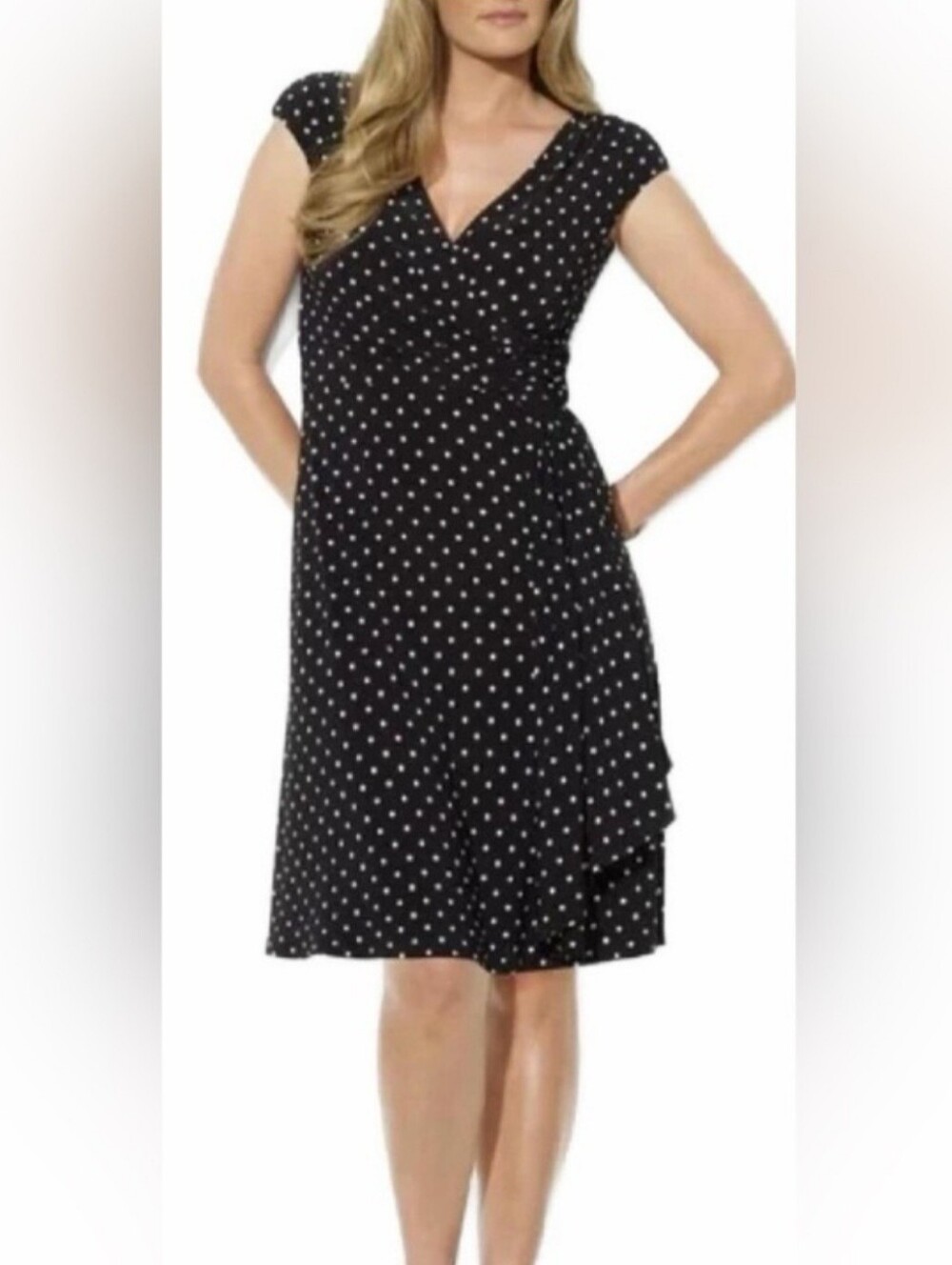 Ralph Lauren Black Polka Dot Wrap Midi Dress